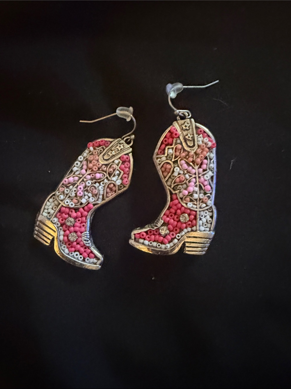 Intricate Pink Beaded/studded Cowboy Boot Earrings - Women Jewelry